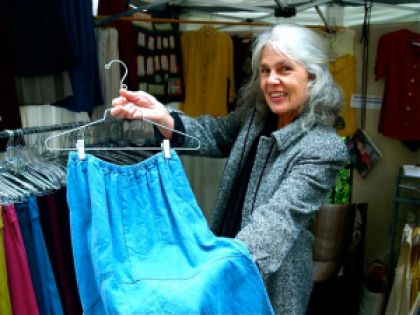 Rose Gerstner is a clothing designer and seamstress at the Lithia Artisans Market of Ashland (LAMA). Her small business is called Sympatico Clothing. 